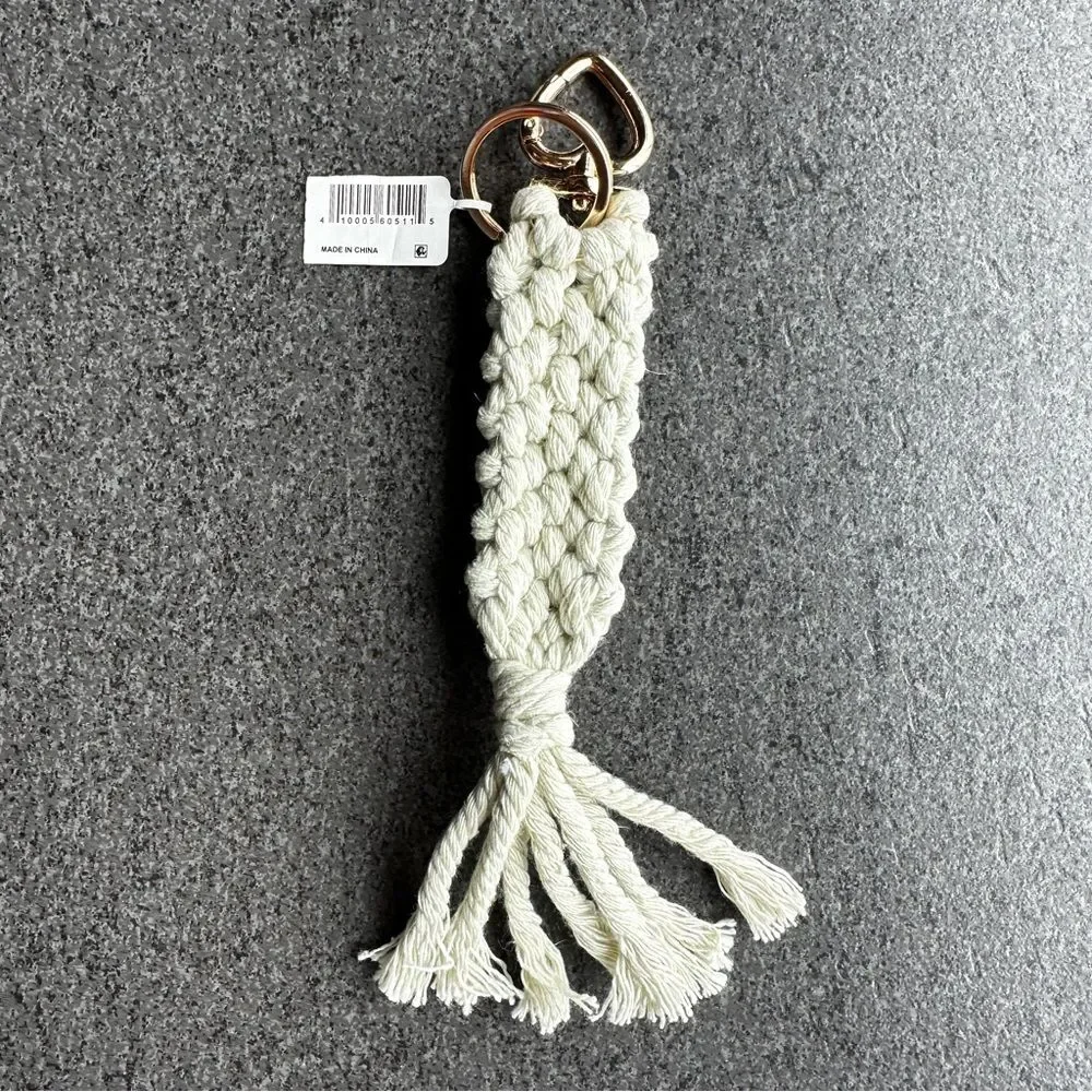 NWT Altar'd State Ivory Cream Macrame Braided Keychain 7.5
